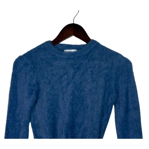 J. Crew Soft Fuzzy Knit Long Sleeve Crew Neck Cropped Sweater S Dark Blue #4084 - Picture 3 of 15